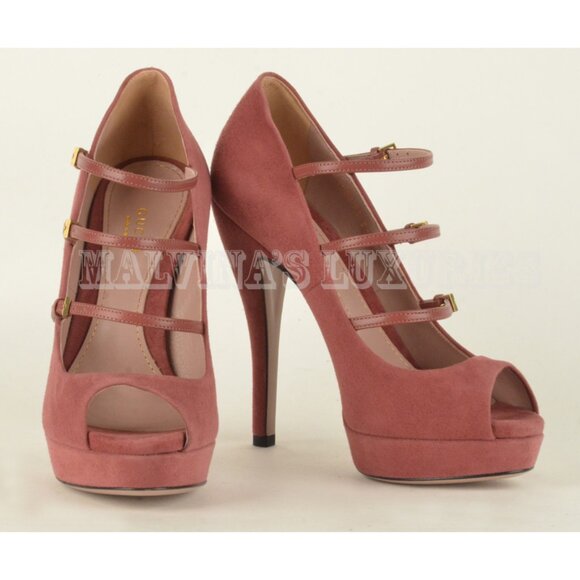 GUCCI SHOES LISBETH HIGH HEEL MARY JANE SUEDE LEATHER PUMPS sz 40 / 10 - Picture 7 of 14